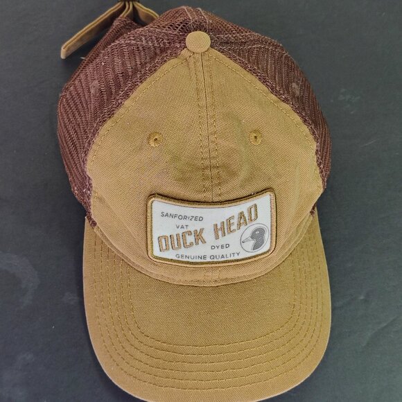Duck Head Mesh Hat Cap Strap Back Brown Sanforized Patch Logo Trucker Mens - Picture 6 of 12